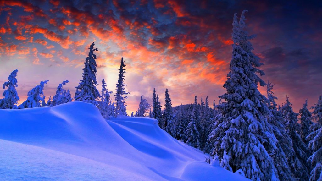 Snowy Winter Sunset - winter wallpaper desktop background