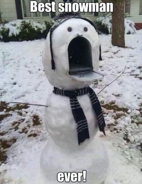 Best Snowman Ever - snowman built around a mailbox - funny picture