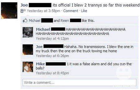 Blew 2 Trannys - Funny Facebook Post