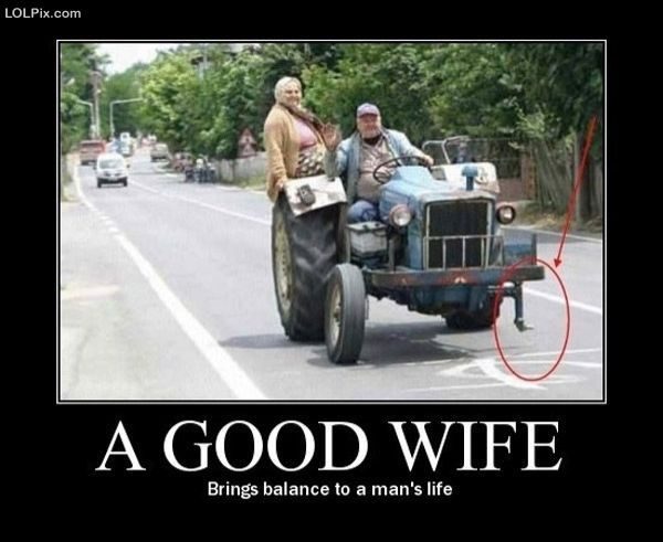 A Good Wife Brings Balance To A Man's Life - funny image meme