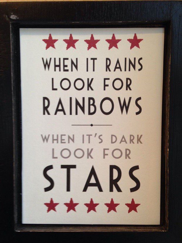When it rains look for rainbows. When it's dark look for stars. - uplifting quote