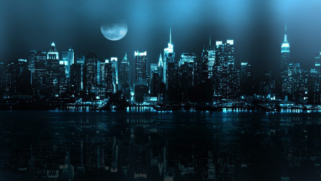 City At Night - moon light city wallpaper background