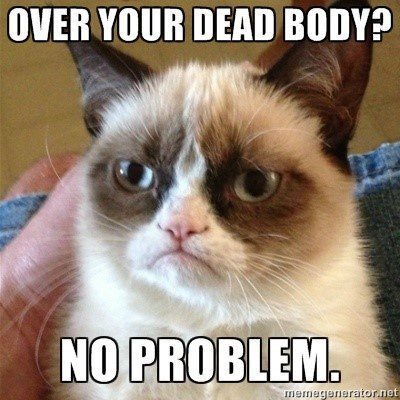 Over Your Dead Body? No Problem. - grumpy cat meme