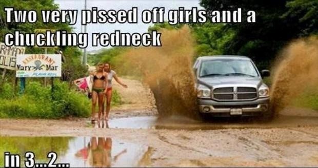 Two Pissed Off Girls And A Chuckling Redneck - funny caption photo