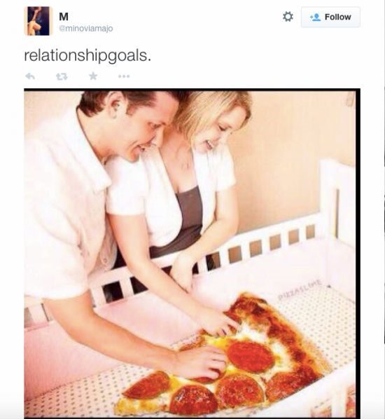 Relationship Goals - pizza in a baby crib - relationship meme