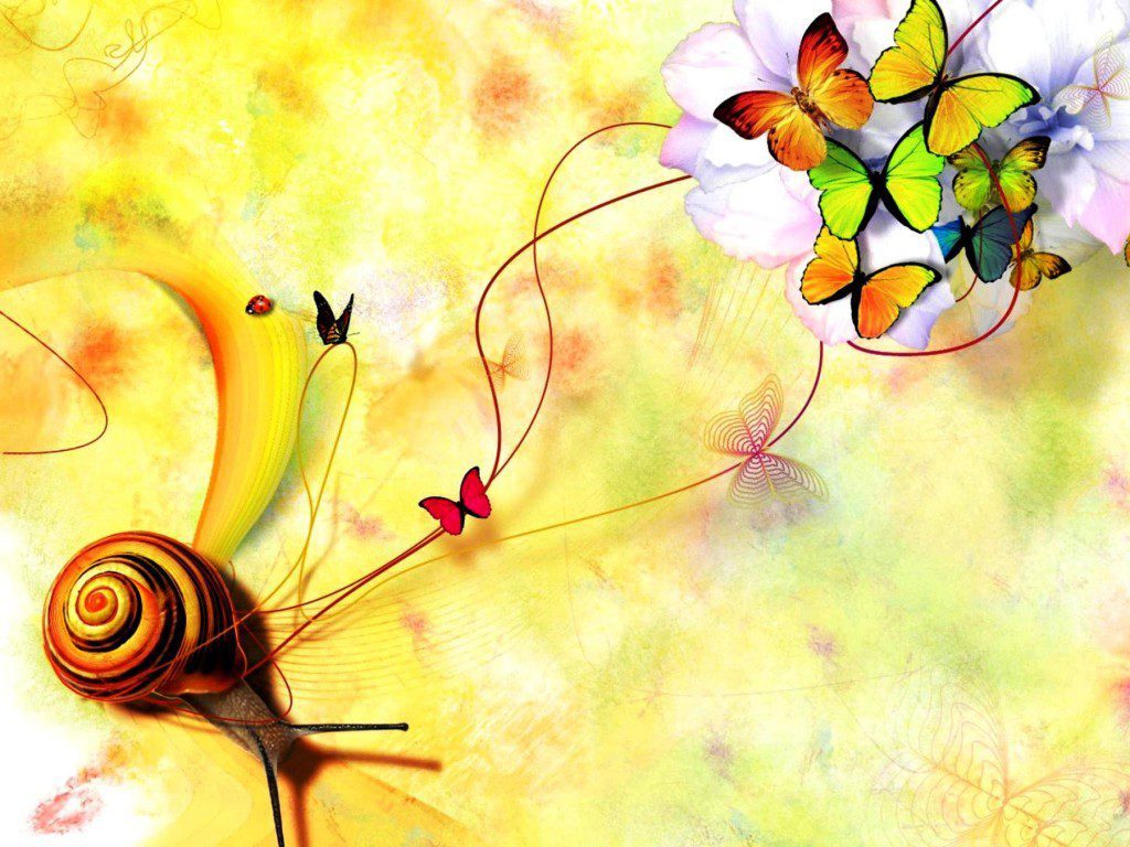 Abstract Snail And Butterflies - Wallpaper Background