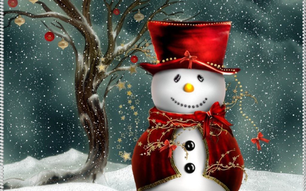 snow man on a snowy night - winter wallpaper desktop background