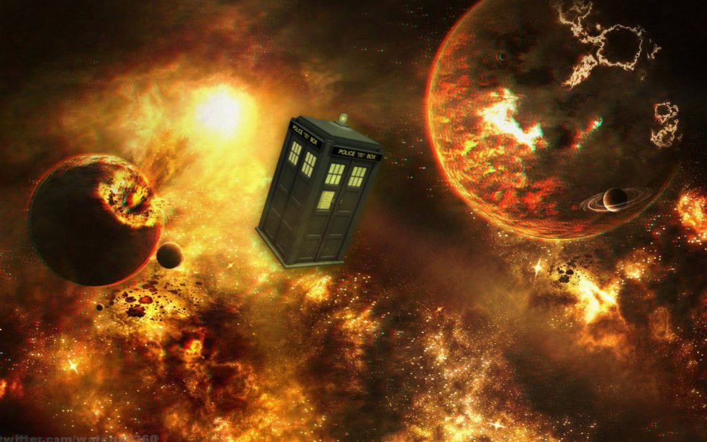 Tardis Between Two Worlds - doctor who wallpaper background - in space - fire planets