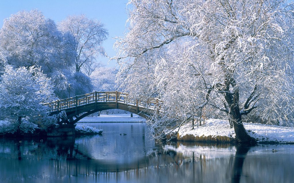 Winter Bridge snow scene wallpaper desktop background